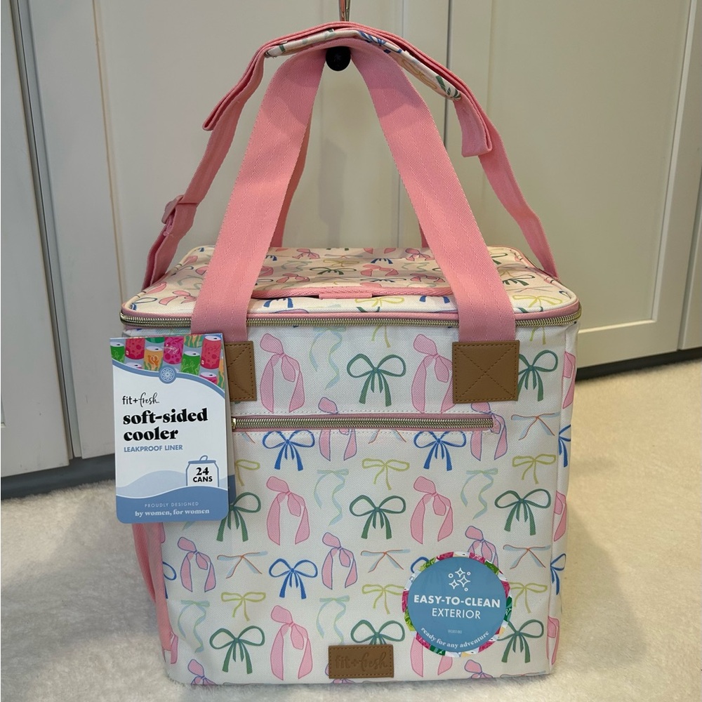 *New* Fit + Fresh Pink and Colorful Bow Design Soft-Sided Cooler
